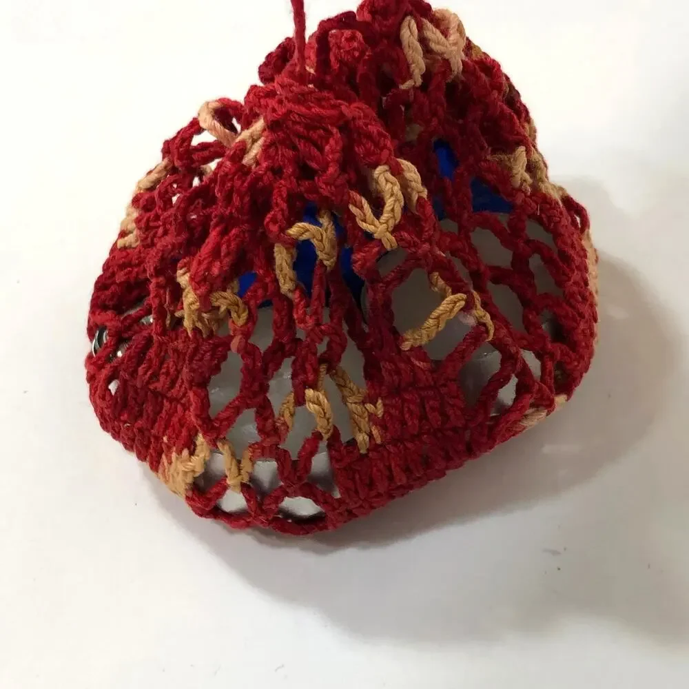 Tiny Crochet Drawstring Bag Doily Starburst Red Pouch 8.5